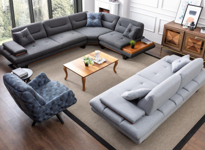 Designer 3 pcs. Living room set Corner sofa L-shape + 3 + 1 Seater Modern new